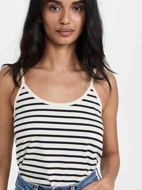 Kule The Spaghetti Tank | Size Small | Cream & Navy Stripe